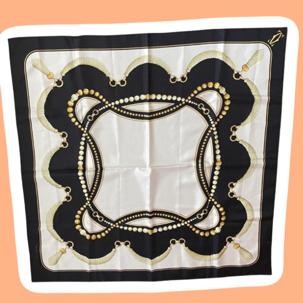 Cartier Black White and Gold Silk Scarf - Picture 4 of 5